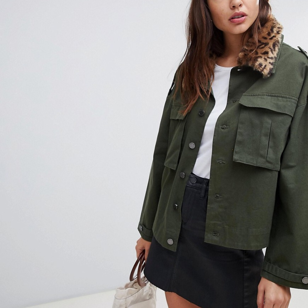 Blank NYC Utility Jacket with Leopard Print Collar